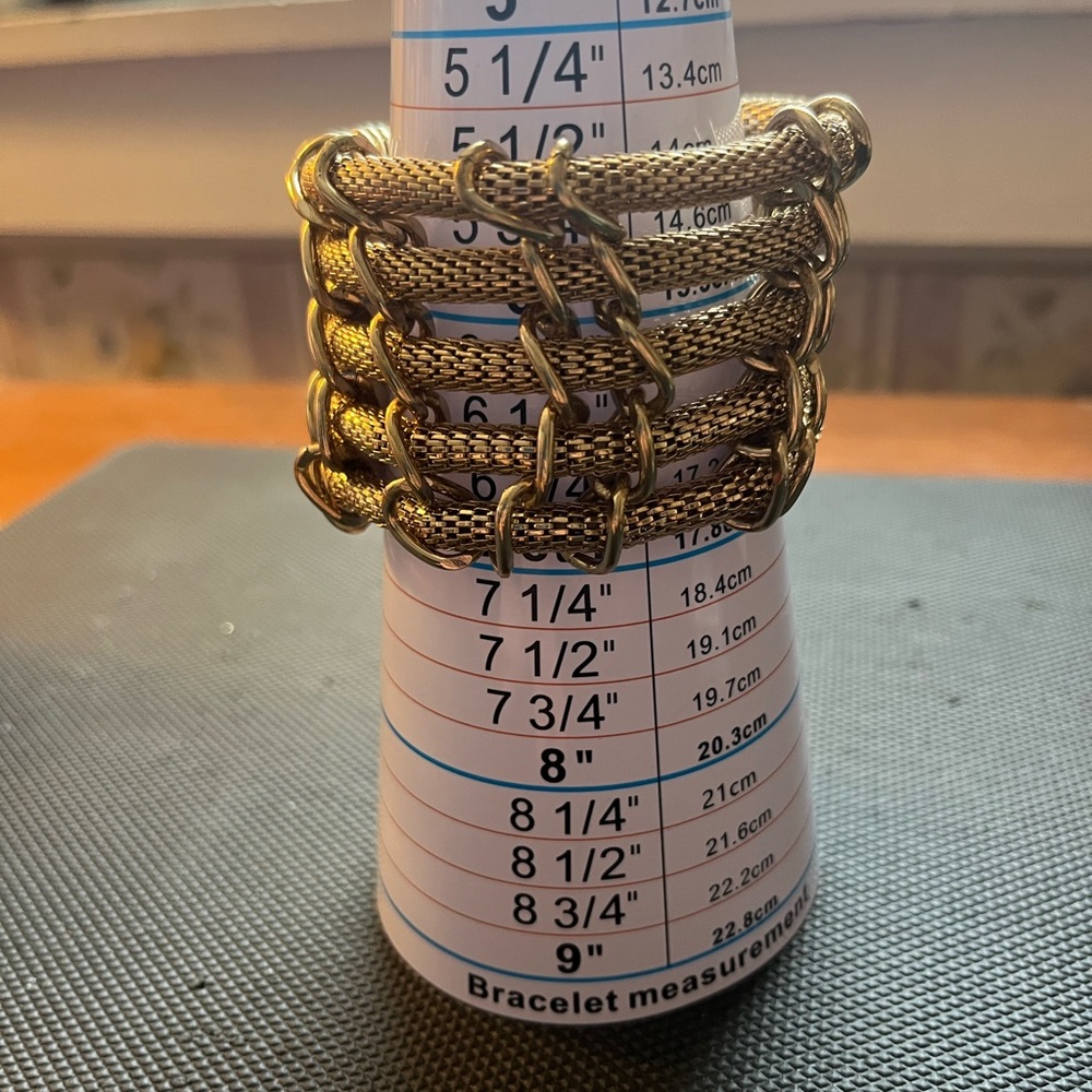 Gold Weave Chain Mail Statement Bracelet - Picture 2 of 5